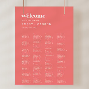 Retro Summer Hot Pink Wedding Seating Chart Poster