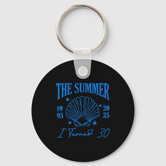Retro Summer I Turn 30 Seashell Coastal Beach Summ Key Ring (Front)