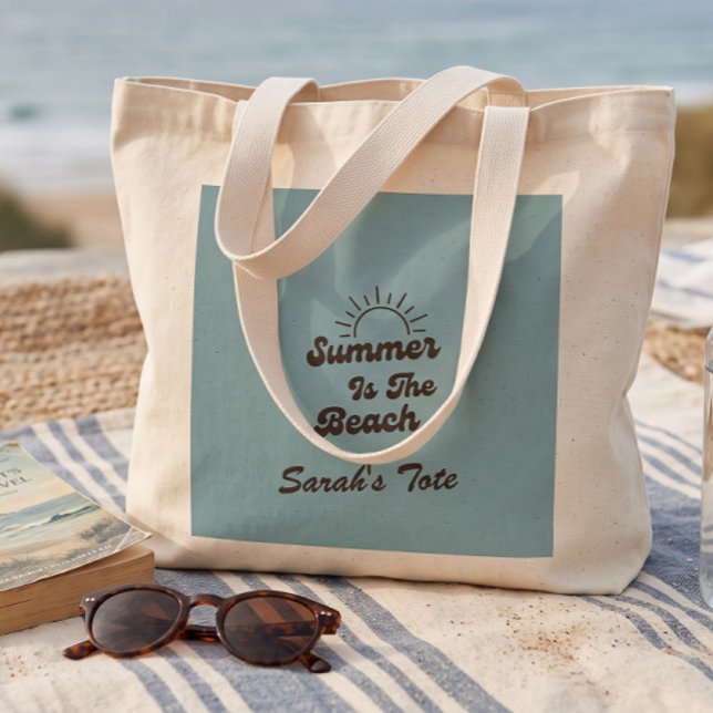 Retro Summer is the Beach Custom Name Tote Bag (Creator Uploaded)