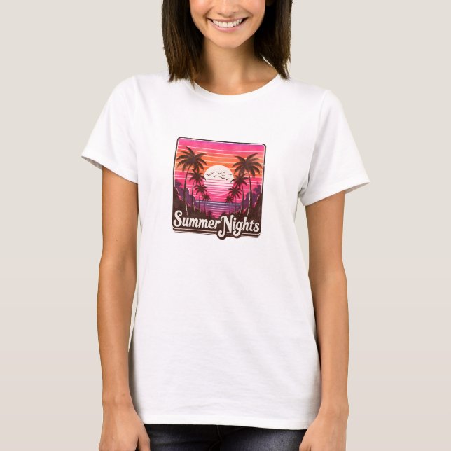 Retro summer nights tropical palm beach T-Shirt (Front)