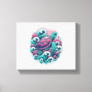 Retro Summer Ocean Wave Turtle Canvas Print