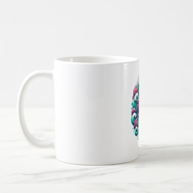 Retro Summer Ocean Wave Turtle Coffee Mug (Left)