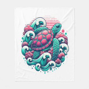 Retro Summer Ocean Wave Turtle Fleece Blanket