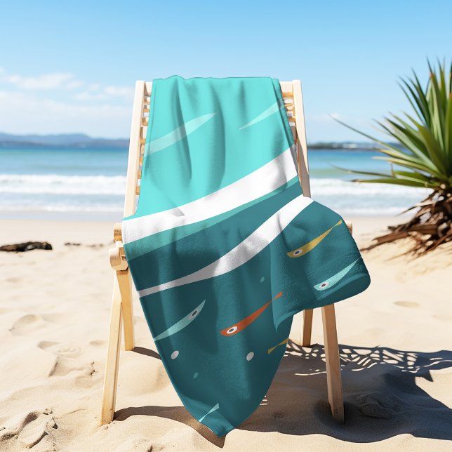 Retro Summer Ocean Waves Mid Century Modern Beach Towel (Creator Uploaded)