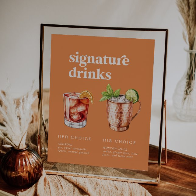 Retro Summer Orange Wedding Signature Drinks Sign (Retro Summer Orange Wedding Signature Drinks Sign)
