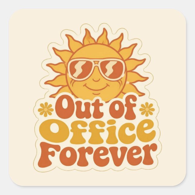 Retro Summer "Out of Office" Smiling Sun Sticker (Front)