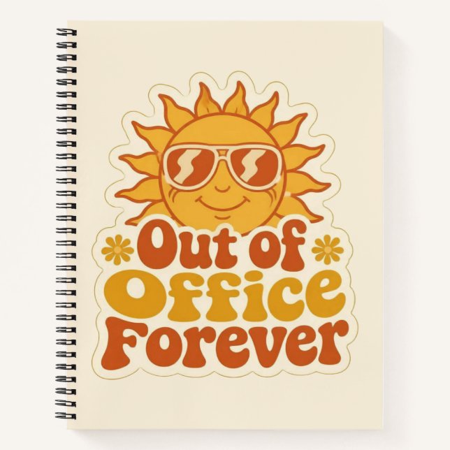 Retro Summer "Out of Office" Smiling Sun Sticker Notebook (Front)