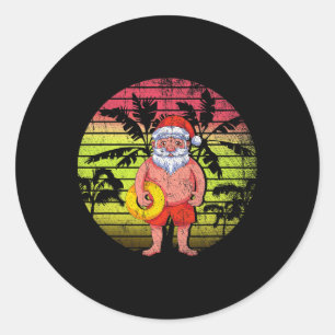 Retro Summer Palm Trees Santa Claus Christmas In J Classic Round Sticker
