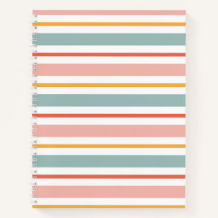 Retro Summer Pastel Striped Pink Mint And Mustard  Notebook