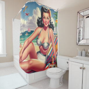 Retro Summer Pin-up Shower Curtain