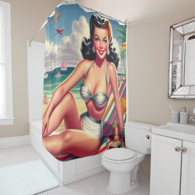 Retro Summer Pin-up Shower Curtain (In Situ)