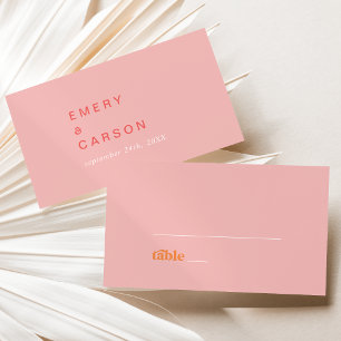 Retro Summer Pink and Orange Flat Wedding Place Card