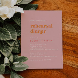 Retro Summer   Pink and Orange Rehearsal Dinner Invitation