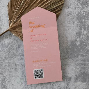 Retro Summer Pink and Orange Wedding All In One Invitation