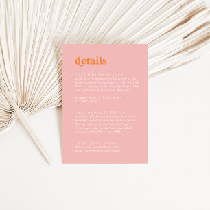 Retro Summer   Pink and Orange Wedding Details Enclosure Card