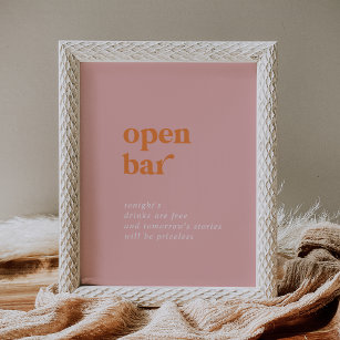 Retro Summer Pink and Orange Wedding Open Bar Sign
