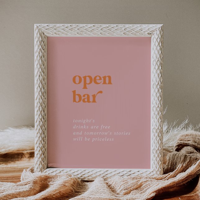 Retro Summer Pink and Orange Wedding Open Bar Sign (Creator Uploaded)