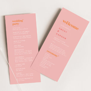 Retro Summer   Pink and Orange Wedding Program Programme