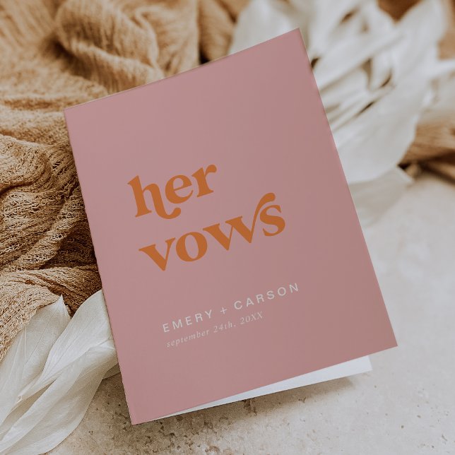 Retro Summer Pink Orange Her Vows Wedding Vow Book Invitation (Retro Summer Pink Orange Her Vows Wedding Vow Book Invitation)
