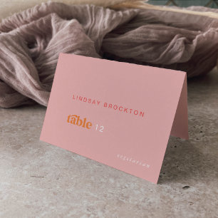 Retro Summer Pink Orange Name Wedding Place Cards