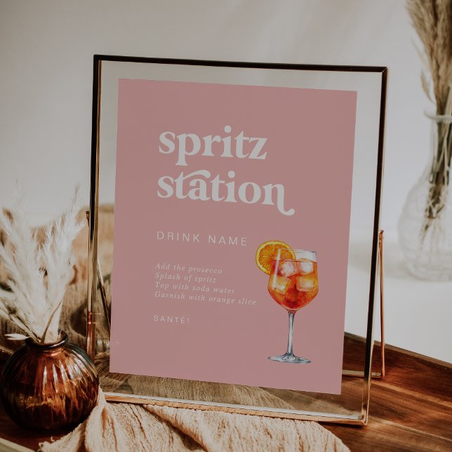 Retro Summer Pink Wedding Spritz Station Sign (Retro Summer Pink Wedding Spritz Station Sign)