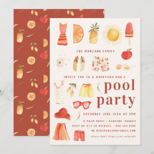 Retro Summer   Pool Party Invitation