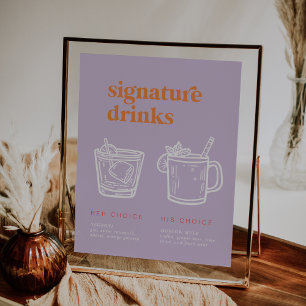 Retro Summer   Purple Orange Signature Drinks Sign