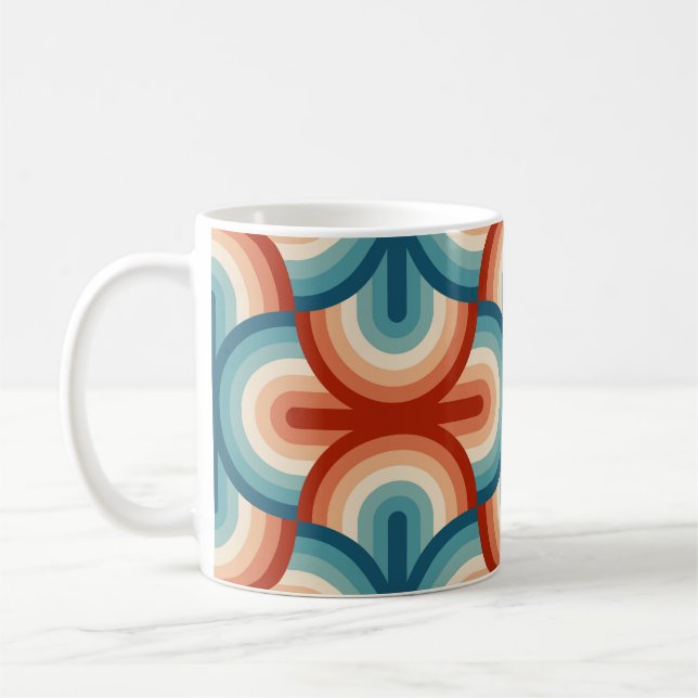 Retro Summer Rainbow Stripes Pattern Coffee Mug (Left)