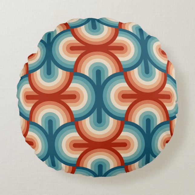 Retro Summer Rainbow Stripes Pattern Round Cushion (Front)