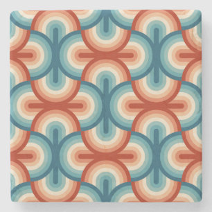 Retro Summer Rainbow Stripes Pattern Stone Coaster