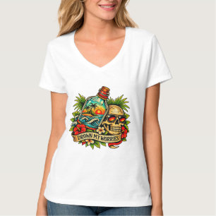 Retro Summer Skull Message in a Bottle Beach women T-Shirt