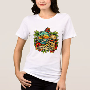 Retro Summer Skull Message in a Bottle Beach women Tri-Blend Shirt