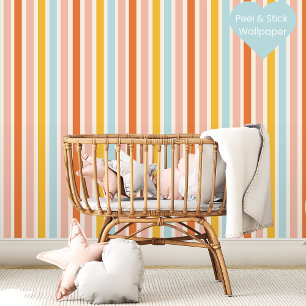 Retro Summer Stripes Colourful Pattern Wallpaper