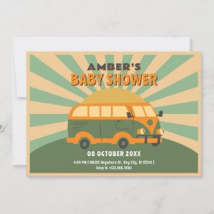 Retro summer van baby shower invitation
