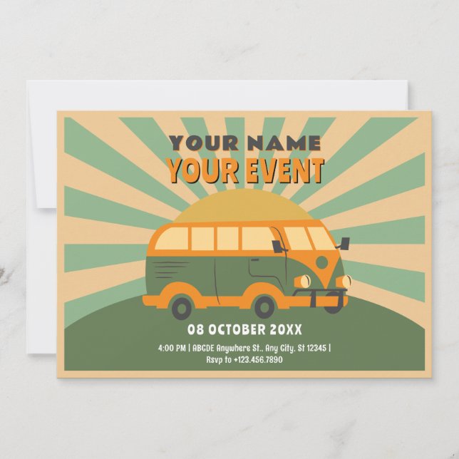 Retro summer van  invitation (Front)