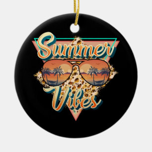 Retro Summer Vibes Beach Sunset Ceramic Tree Decoration