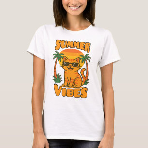 Retro Summer Vibes Cat T-Shirt – Cute Cartoon Cat 