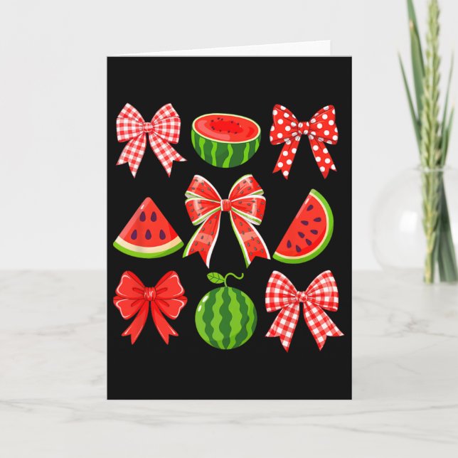 Retro Summer Vibes Coquette Bow Watermelon Summer  Card (Front)