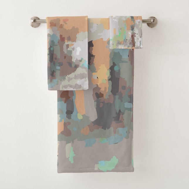 Retro summer vibes dusty orange,taupe,earthy bath towel set (Insitu)