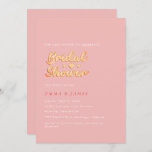 Retro Summer Vibes Pink and Orange Bridal Shower Invitation