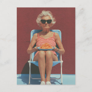 Retro Summer Vibes – Stylish Elderly Woman Portrai Postcard