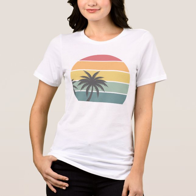Retro summer vibes sunset with palm trees Design Tri-Blend Shirt (Front)