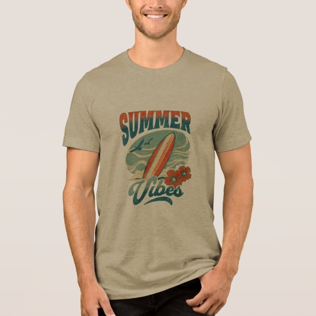 Retro Summer Vibes Surfboard Beach Tri-Blend Shirt (Front)