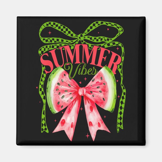 Retro Summer Vibes Watermelon Coquette Bow Summer Magnet (Front)