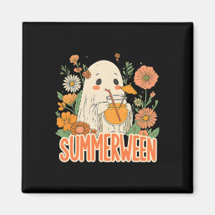 Retro Summerween Ghost Boho Floral Summer Hallowee Magnet