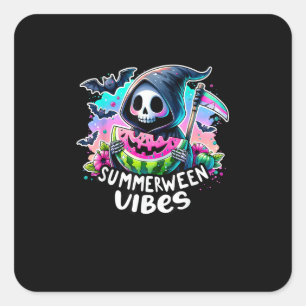 Retro Summerween Vibe Watermelon Ghost Summer Skel Square Sticker
