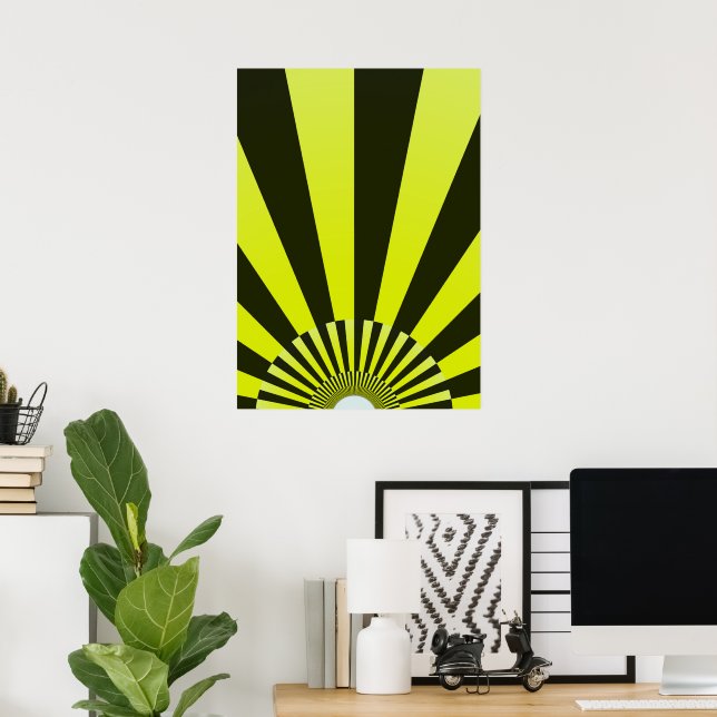 Retro Sun Boho Sunshine Yellow Black Abstract Art Poster (Home Office)