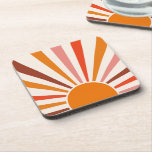 Retro Sun Burst Sunset Orange Yellow Red Pink  Coaster<br><div class="desc">Retro sun burst design in warm pink,  brown,  orange tones. Retro modern orange sunrays,  morning sunshine geometric abstract art.</div>