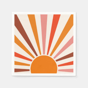 Retro Sun Burst Sunset Orange Yellow Red Pink  Napkin