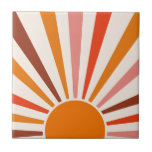 Retro Sun Burst Sunset Orange Yellow Red Pink  Tile<br><div class="desc">Retro sun burst design in warm pink,  brown,  orange tones. Retro modern orange sunrays,  morning sunshine geometric abstract art.</div>
